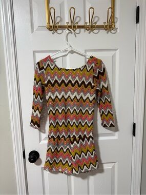 Rubber Ducky Productions, Inc. Zigzag Knit Romper in Pink, Olive, Cream & Brown